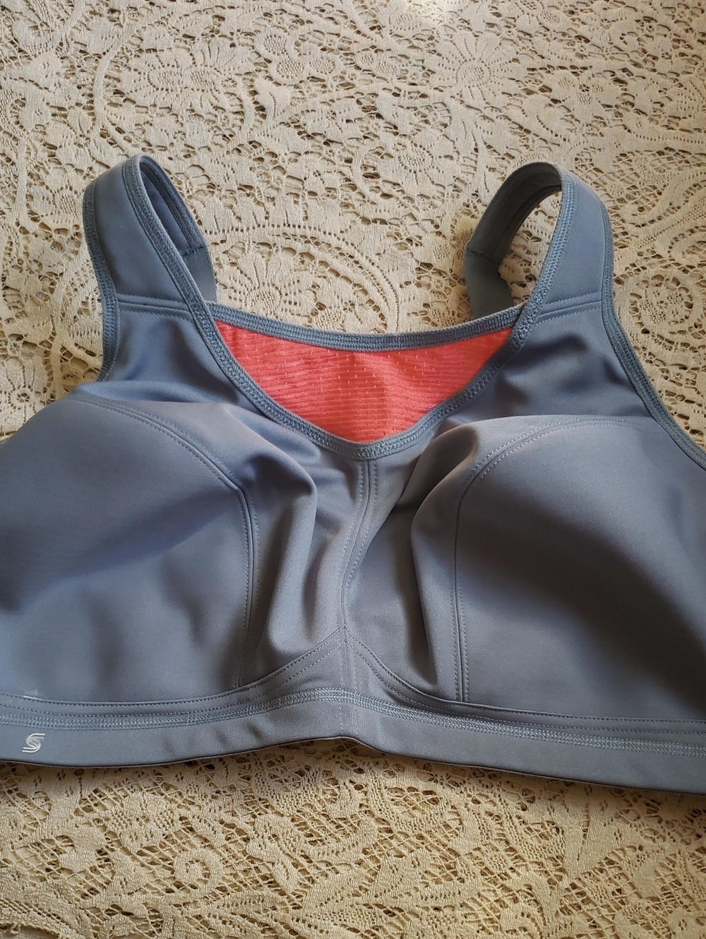 Glamorise Sport Gray-Blue Wireless High Support Sports Bra with Coral Size 40DD